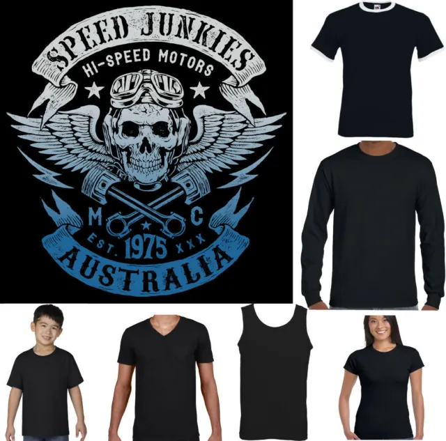 Australian Biker T-Shirt Bikie Australia Motorbike Motorcycle Speed Junkies Top