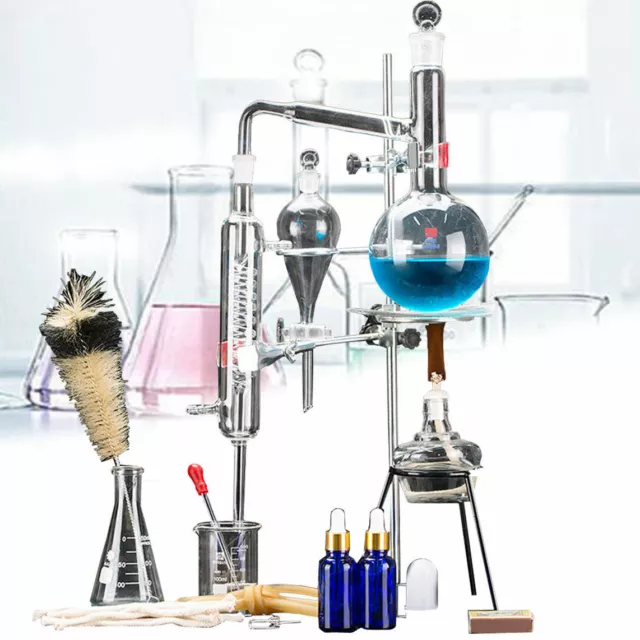 Lab 500ml Essential Oil Distillation Apparatus Water Purifier Glassware Kit