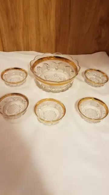 Vintage Duncan EAPG Button Arches Early American Pattern Glass Berry Bowl Set