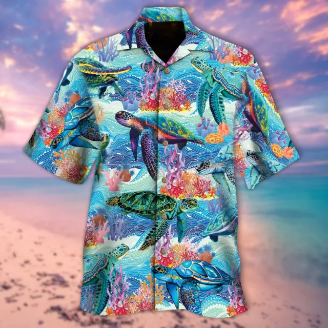 Sea Turtle Hawaiian Shirt Ocean Marine Life 3D Hawaiian Shirt Short Sleeve S-5XL