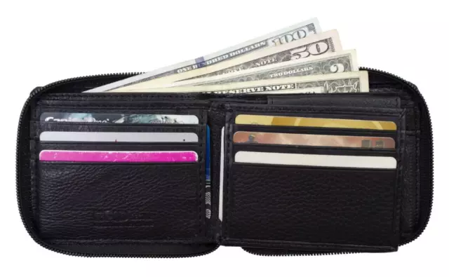 Mens Premium Leather Bifold Wallet RFID Blocking Zip Around Closure Wallet 3