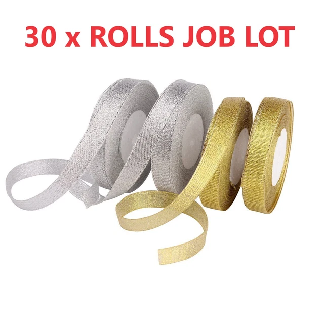 JOB LOT 30 Rolls X 25 Yard Gift Packing Glitter Metallic Gold Silver Ribbon 20mm