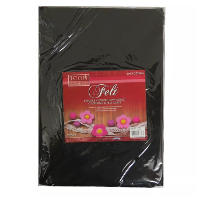 Icon Craft A4 Felt Sheets 180gsm, - Pack of 10 - 6 colours or Multicolour Pack