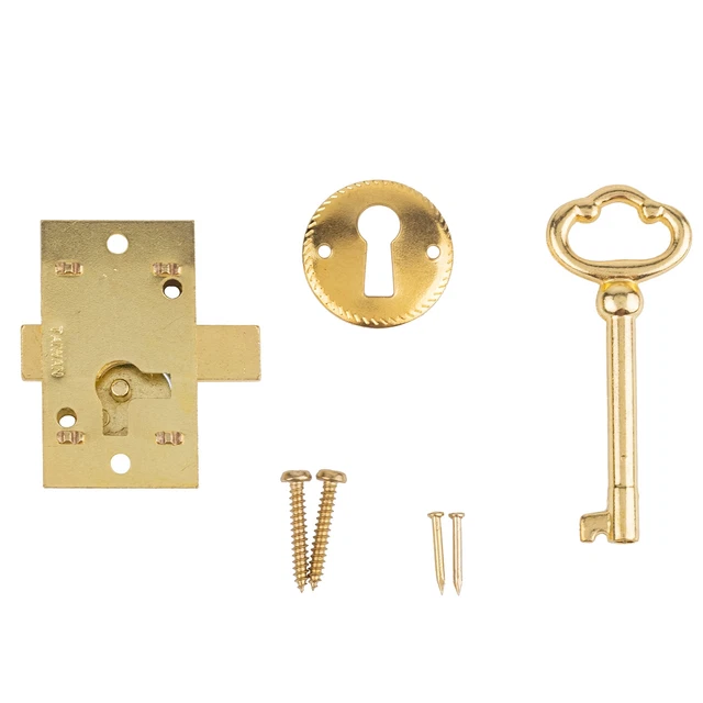 Small Brass Plated Flush Mount Lock Set for Grandfather Clock, Cabinet Door
