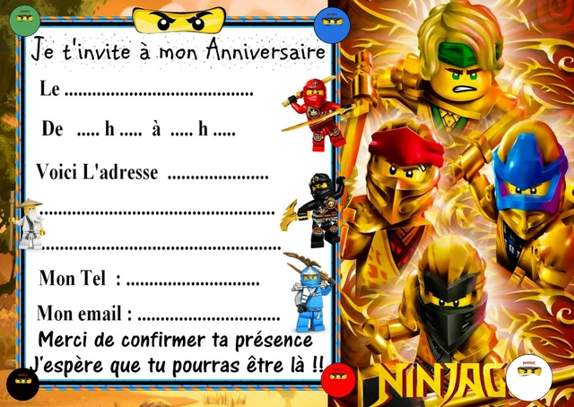 10 Cartes Invitation Anniversaire Avec Ou Sans Enveloppe Ninjago Ref 33 Eur 4 99 Picclick Fr