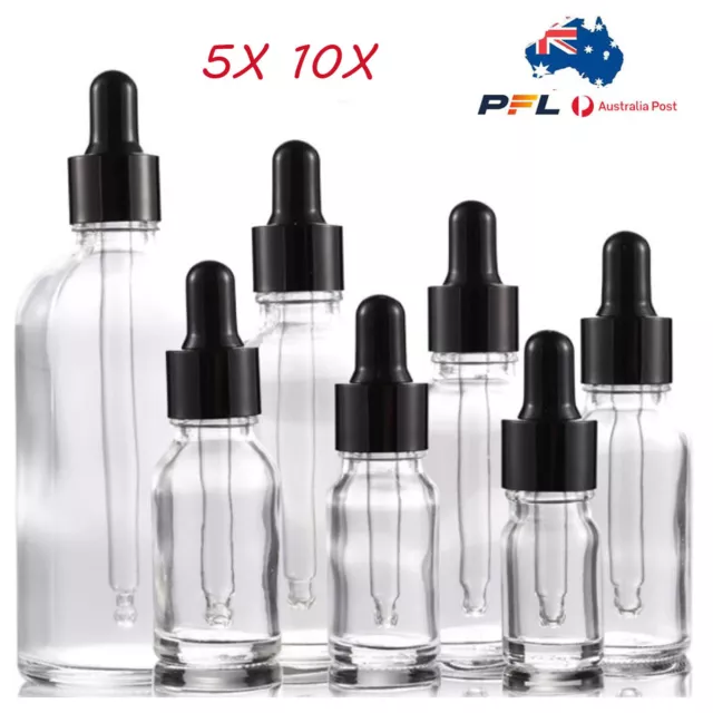 10x 5-100ML Glass Liquid Dropper Reagent Eye Pipette Essential Oil Bottle Clear