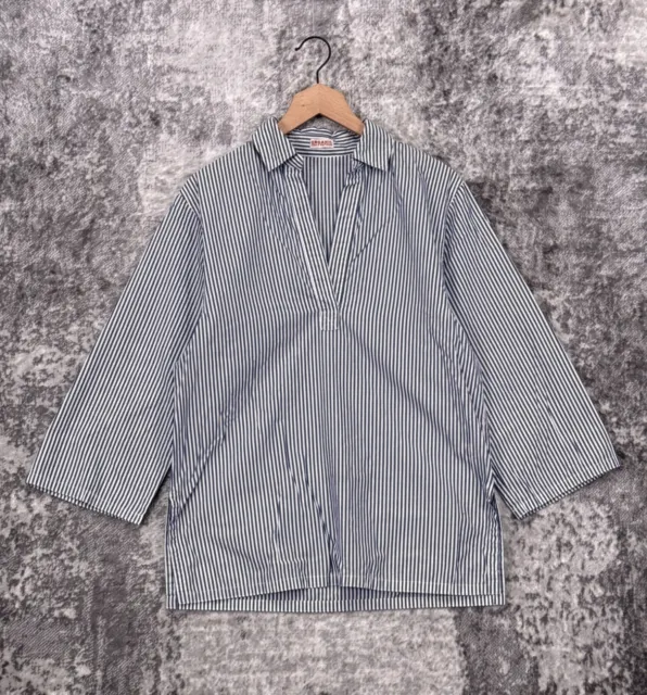 Organic John Patrick Top Small Womens Blue Striped Oversize Popover Shirt