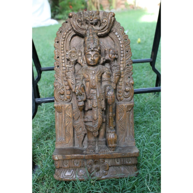 ANTIQUE LORD VISHNU Statue Hinduism Worship Handmade Hindu God Wooden