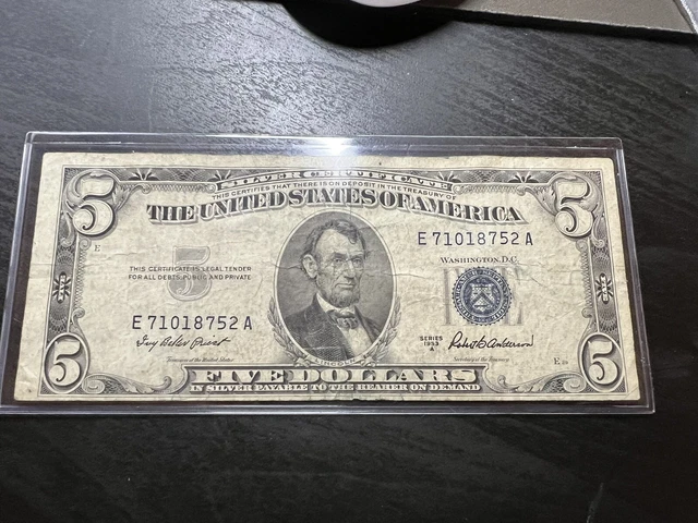 Series 1953 A $5 Five Dollar Silver Certificate Blue Seal Circulated E71018752A