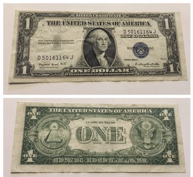 Vintage 1935-G With Motto One Dollar Bill Silver Certificate  $1 Blue Seal Vnc