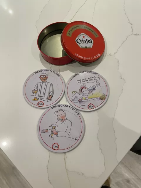 Cristal alken Tin Coaster Beer Mats Advertising Brewery Collectors VINTAGE