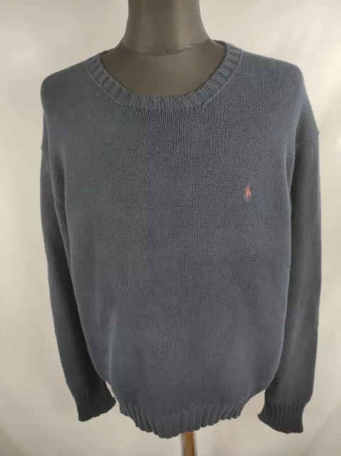 Polo Ralph Lauren Mens  Blue Cotton Crew Neck Jumper Sweater Size L