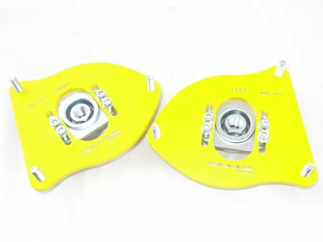 MINI Cooper R55 R56 R60 Silver Project Adjustable Top Mount Camber Plates YELLOW