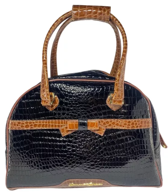 Samantha Brown Croco Embossed Travel Bag Tote Overnighter Black  17" x 7" x 13"