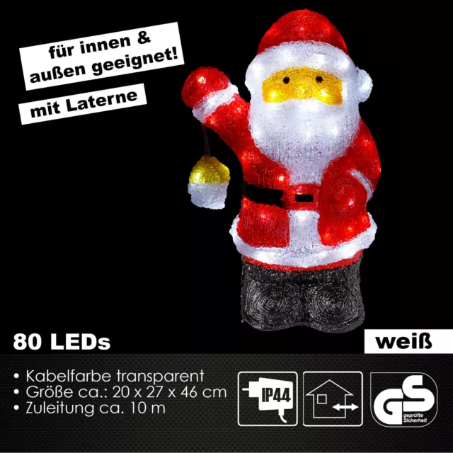 LED Weihnachtsfigur Acryl Weihnachtsmann 46cm Figur beleuchtet Weihnachtsdeko