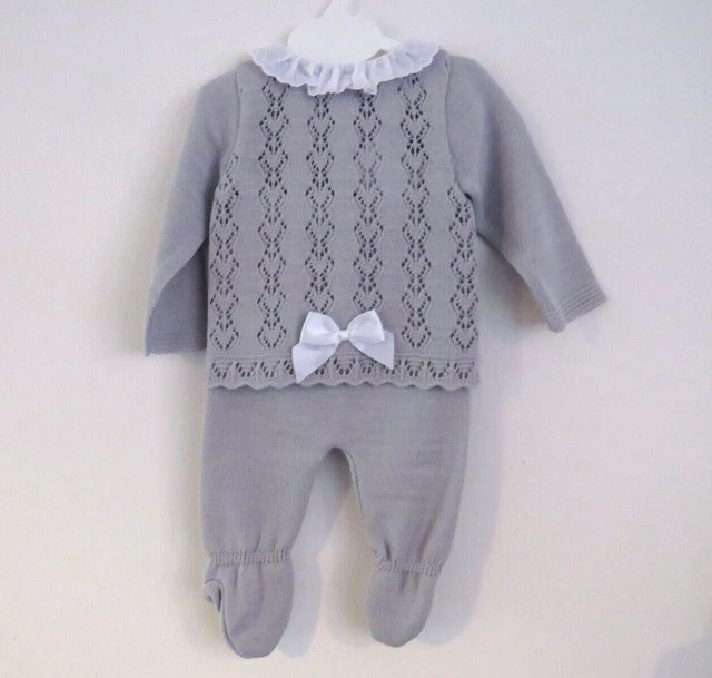 Abito maglione e leggings lavorati a maglia grigio romano spagnolo 6-9 mesi