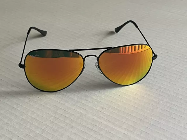 Ray Ban RB3026 62MM Aviator Unisex Sunglasses Black Frame/Orange Mirror Lens