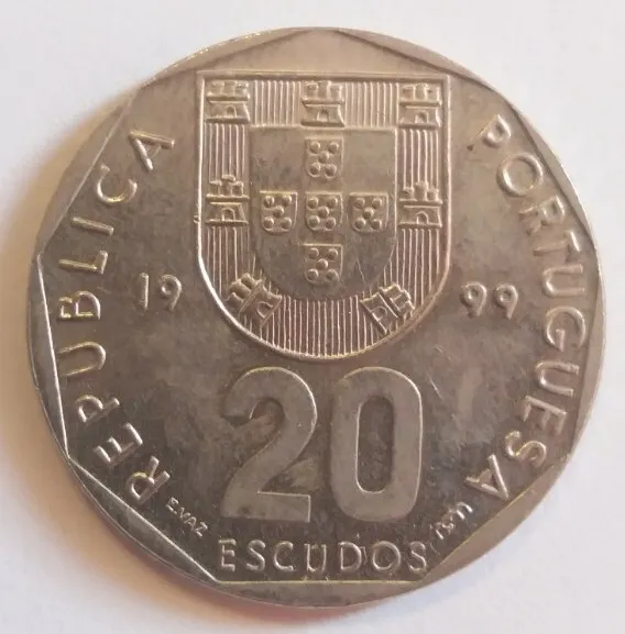 Portugal 20 Escudos coin 1999. Portuguese coin.