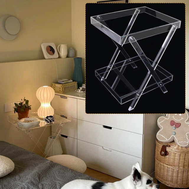 2-Tier Acrylic Tray Table Clear Side Table End Table Serving Table Bathroom