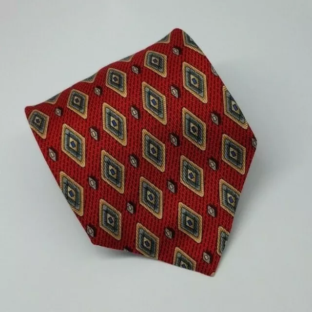 Jos A Bank Silk Tie Red Gray Beige Geometric Men Necktie Italy 60 x 3.75