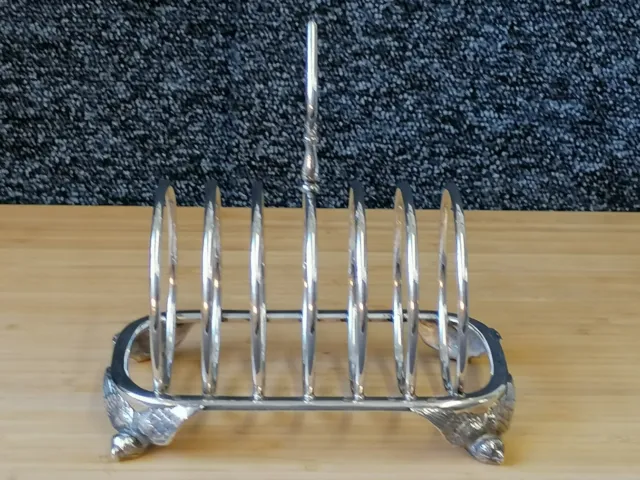 Antique Silver Plated Toast Rack with Bird Form Feet