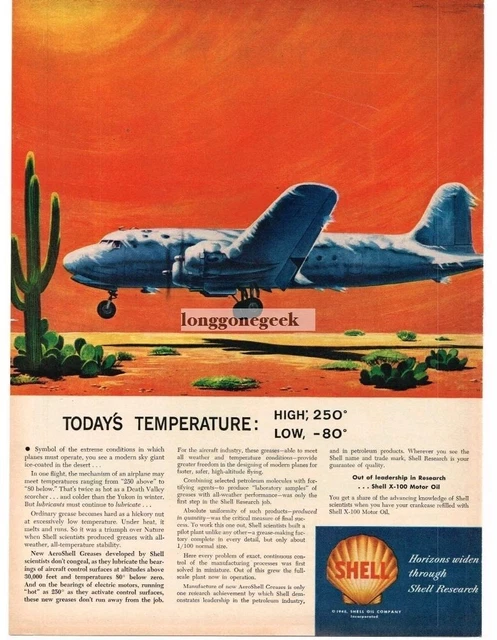 1948 SHELL OIL CO. Ice-Covered Plane Lands In Desert art Vintage Ad