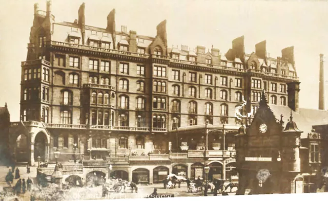Hotel Glasgow Scotland Real Photo Postcard RPPC Street Scene Railway Station