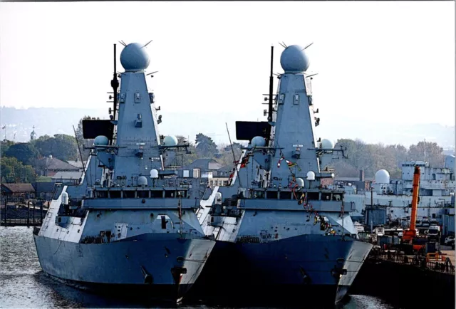 Postcard Royal Navy HMS Diamond and HMS Defender in Naval Base at Portsmouth i6i
