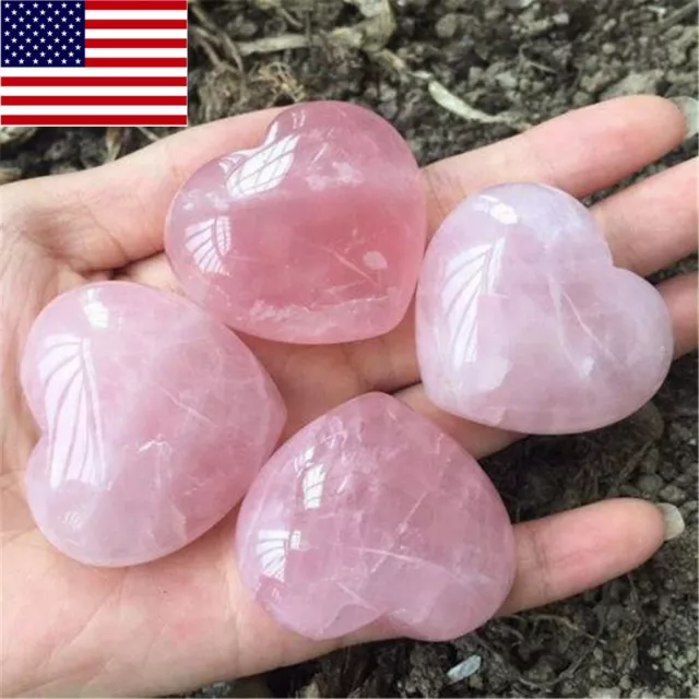 Natural Pink Rose Quartz Crystal Carved Heart Shaped Healing Love Gemstone -US