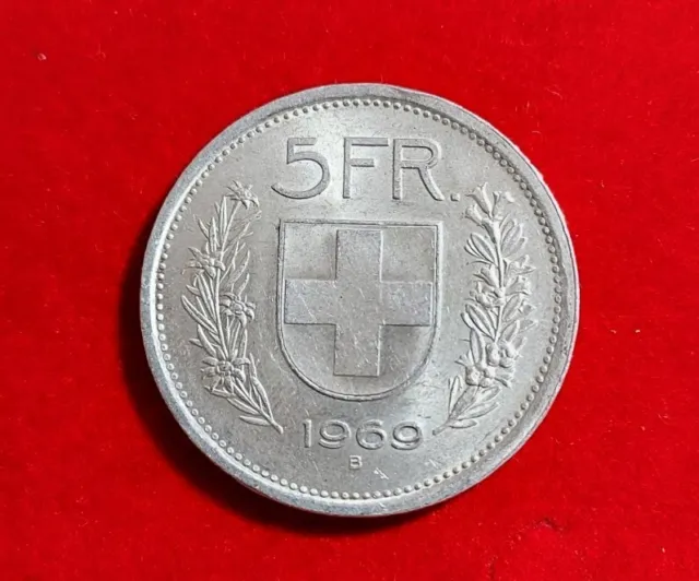 Switzerland  - 1969 Silver 5 Swiss Franc Coin 83.5% Silver