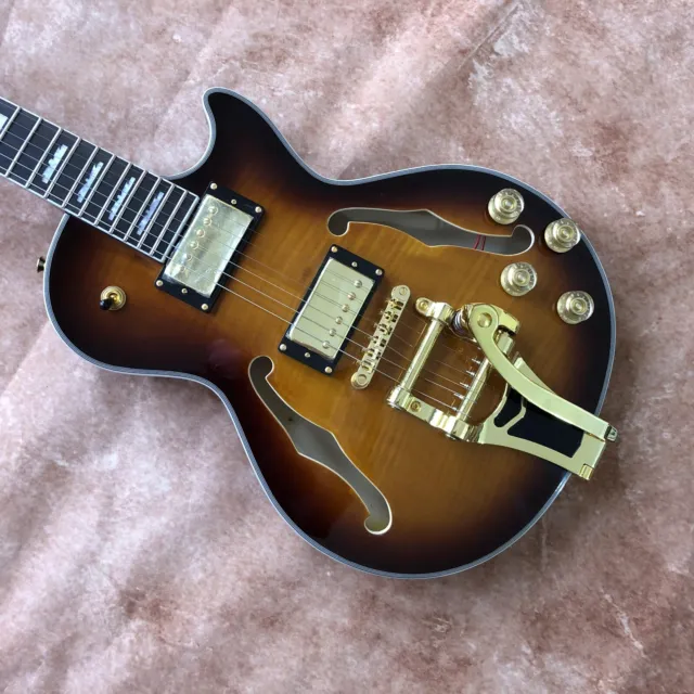 semi-hollow jazz electric guitar f-hole  Sunburst color 6 tring Mahogany neck