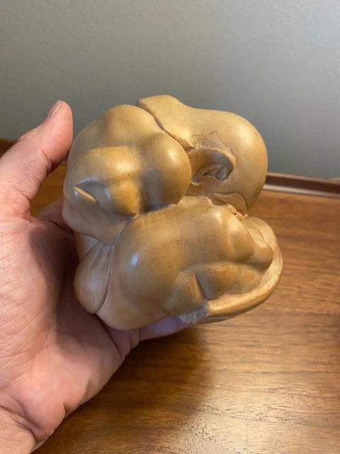 4" Hand-Carved Wood Weeping Buddha Monk Yogi Crying Man Figure