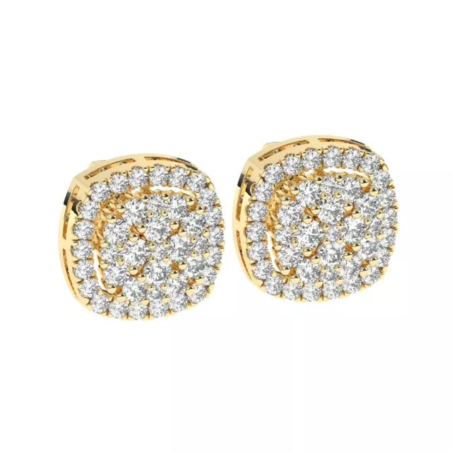 1.25Ct Cluster Set 100% Natural Round Cut Diamond Studs Earrings 18K Yellow Gold