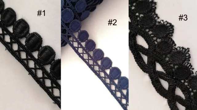 3y 1"-1.5"w Rayon Venise  Vintage Victorian Floral Lace Black, Blue Grey zhs38