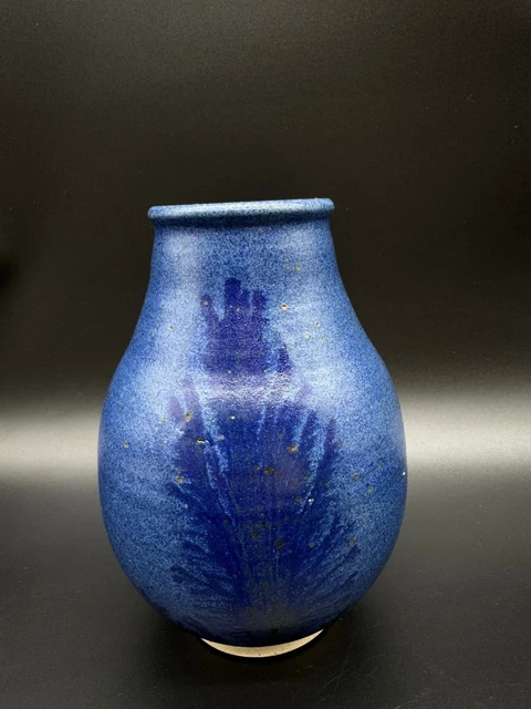 Vase Vintage Céramique Bleu Et Blanc Signé La Moinaudière - 15 Cm, Occasion, Style Moderne