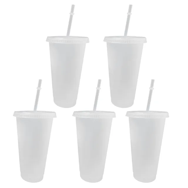 5x Reusable Plastic Cold Cup Lid Straw Drinking Water Bottle Plastic Straw Cups