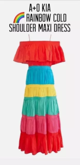 Alice + Olivia Kia Colorblock Smocked Tiered Maxi Dress SIZE 4 NWT