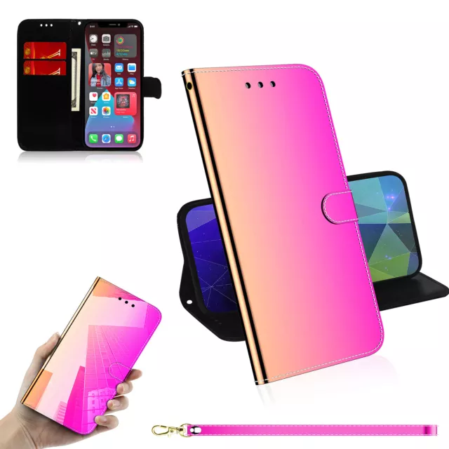 Magnetic Flip Leather Imitation Mirror Card Bracket Cover For Various Phone Case