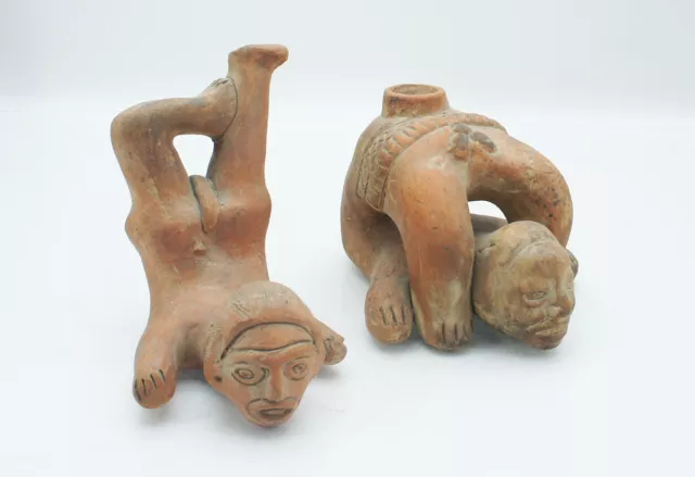 2 x alte mexikanische Tonfigur Figur Vasen Vase Mann Frau Mexiko 15 cm hoch