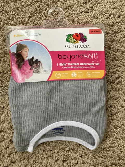 Fruit Of The Loom Beyond Soft Girls S(6-6x) Thermal Underwear Set, Gray, New