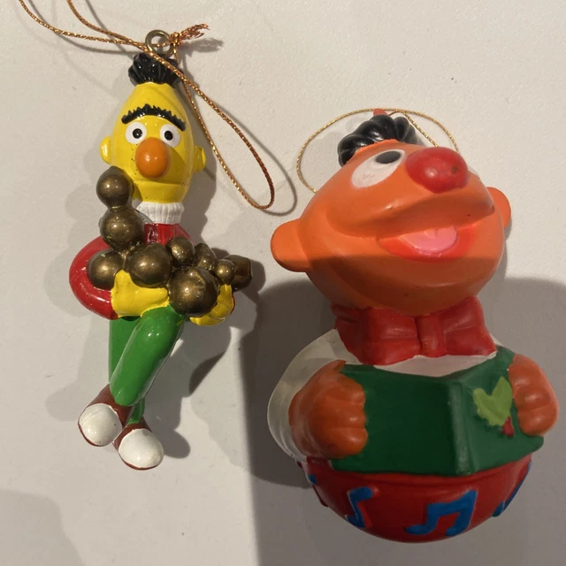 VINTAGE SESAME STREET Bert and Ernie Sled Toboggan Christmas Ornament