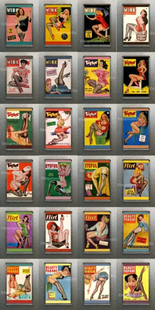 New 50s Pin Up Magazine Fridge Magnets, Stockings, Quality choice of 24 - u pick