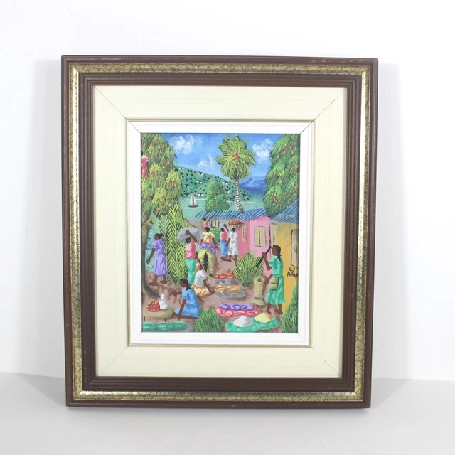 【ハイチアート】絵画 マーケット サイン有り ハイチアン　ヴィンテージ Amazing Vintage Haitian Painting Signed Pierre , Haiti Hand