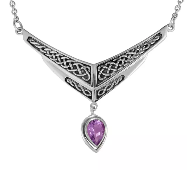 Celtic Knot Amethyst Drop Sterling Silver Collar Necklace Irish Knotwork Jewelry