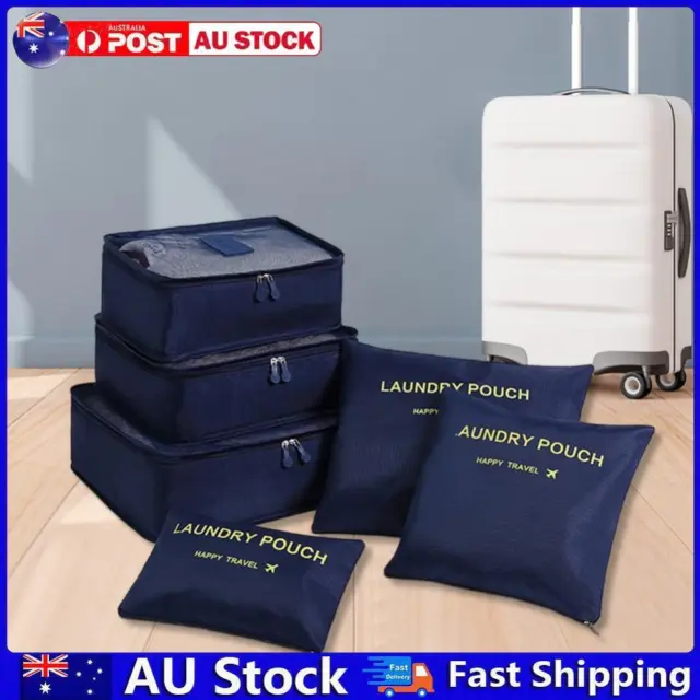 AU 6pcs/set Luggage Storage Bag Travel Packing Bag for Shoe Underwear (dark blue