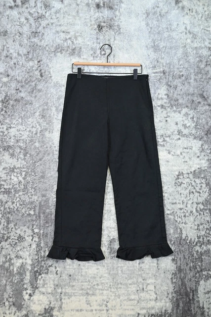 Reformation Black Ruffle Hem Cropped Trouser Pants Size 6