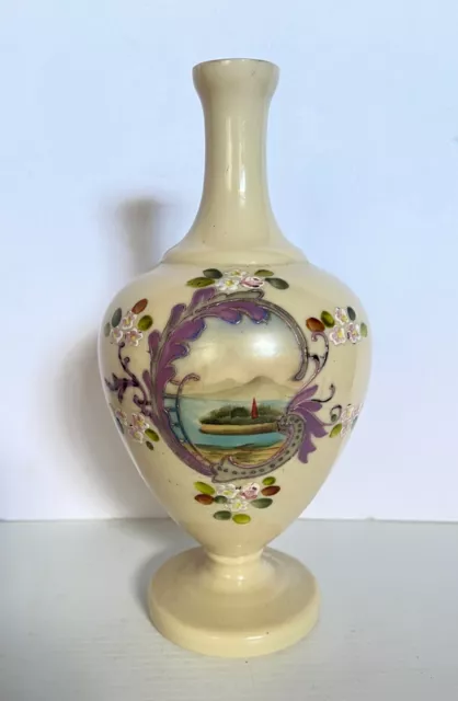 Antique Victorian Milk  Glass Vase  Hand Painted 25cm Tall