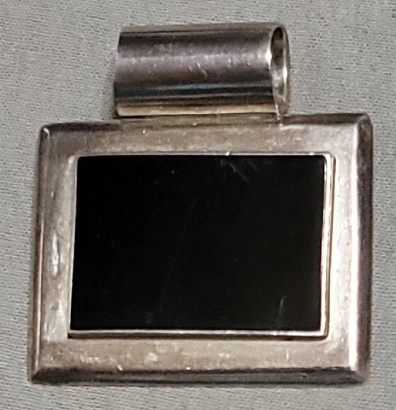 Taxco Mid-Century Sterling Silver & Black Enamel Tube Slide Pendant Estate Find