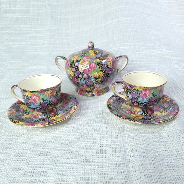Royal Winton / Grimwades - HAZEL, Tea Cups, Saucers, And Sugar Dish With Lid
