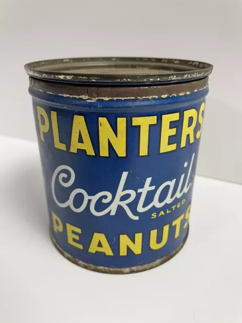 Vtg Planters Cocktail Salted Peanuts One Pound Key Wind Side Seam Tin Mr. Peanut